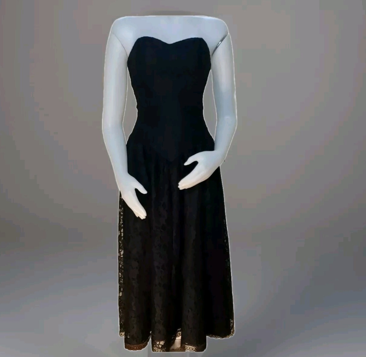 Vtg Cocktail Dress Womens 10 Black Strapless Lace Shelf Bustline Union Made USA