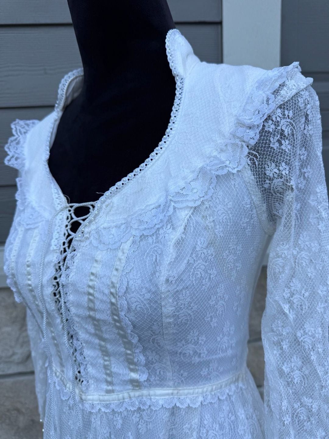 Vintage 70s Gunne Sax Romantic Renaissance Bridal Maxi Lace Dress Sz 8-9?