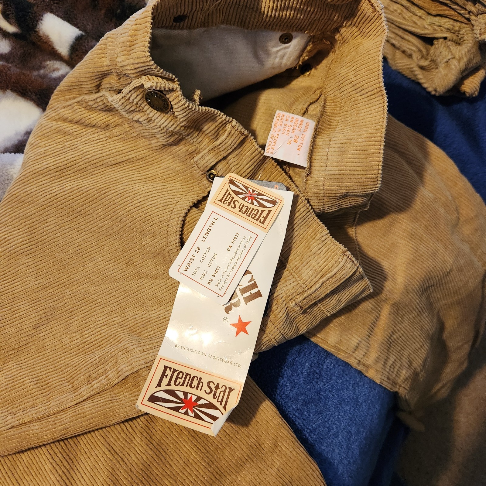 Vintage 80s French Star TAN Corduroy Jeans Waist 28 RN 51611 CA 51611