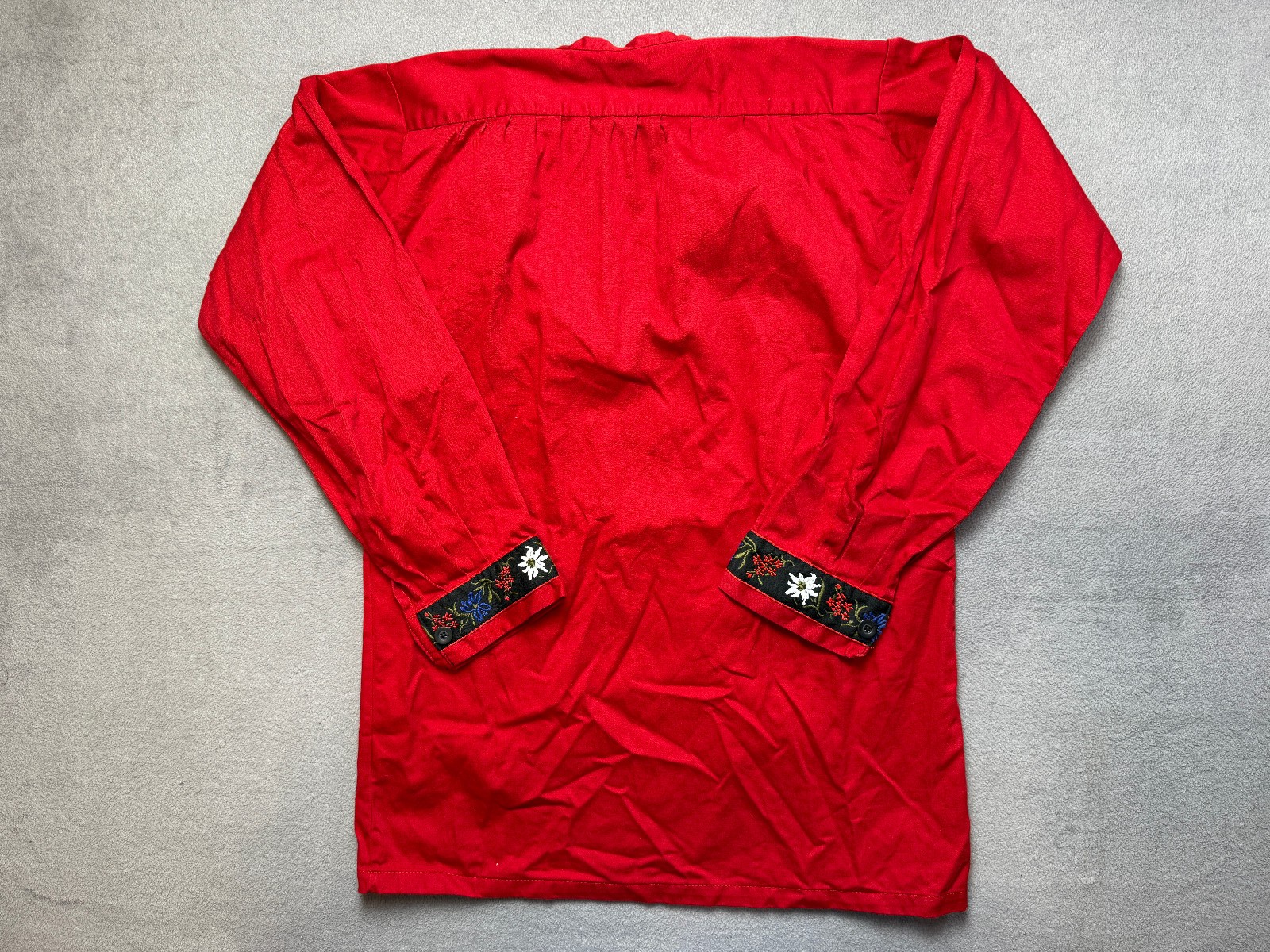 Alpine Bavarian Traditional Embroidery Cotton Blouse Trachtenbluse Red Size S