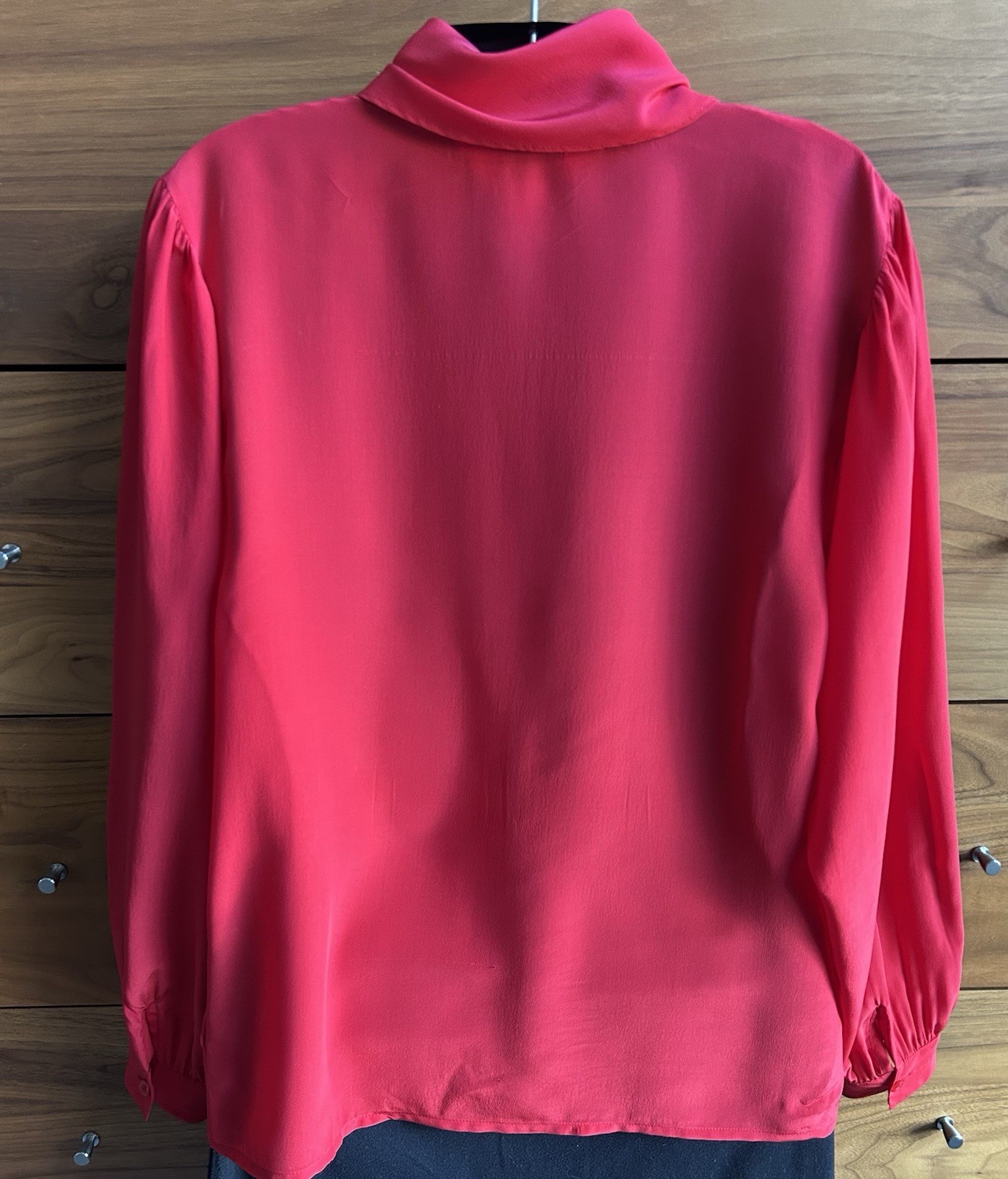 Vintage 80s 90s Silk Blouse Angela Tong RED Tie Neck Small Medium