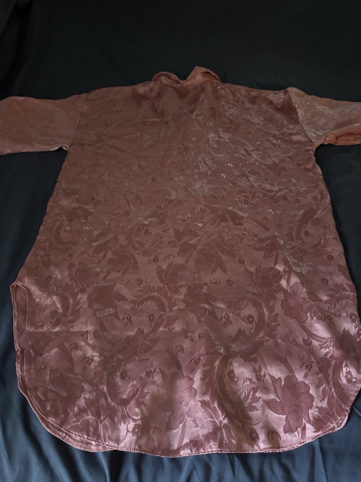 Maryanns Boutique Vintage Nightgown Pink Floral Satin Button Front Collared Med