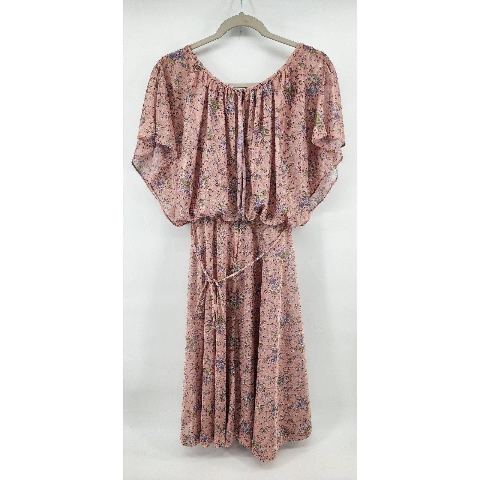 Vintage JCPenney Fashions Floral Flutter Sleeve Midi Dress Pink Size 13/14