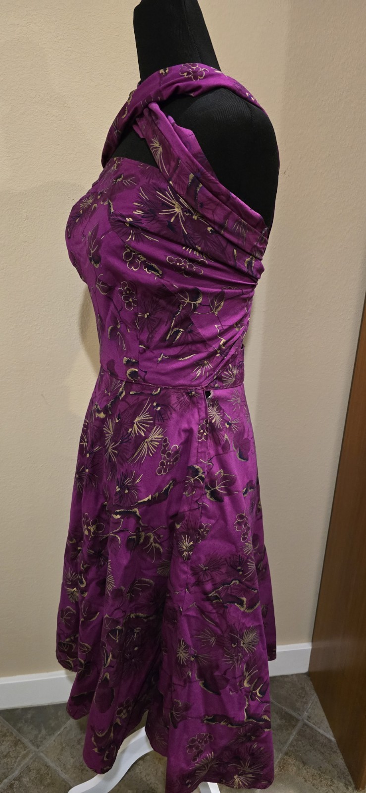 1950s Vintage Wrap Halter Top Hawaiian Purple Pinup Dress – Size Small