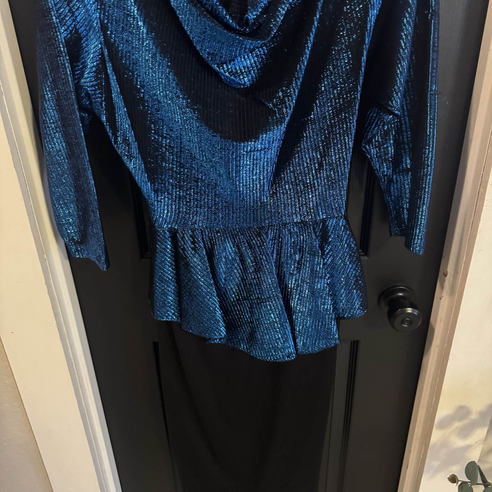 Vintage TJuniors Size 9 Peplum Blue And Black Knee Length Dress