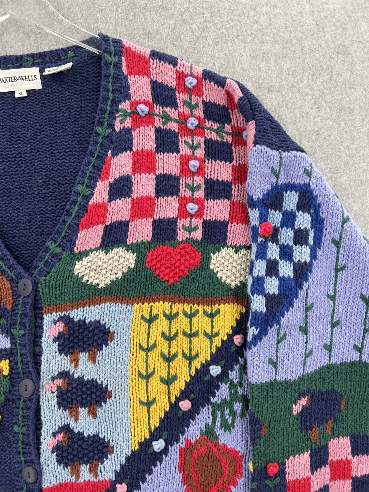 NEW Vtg Cardigan Sweater Large Barn Farm Animal Cow Knit Cardigan Size XL NWT