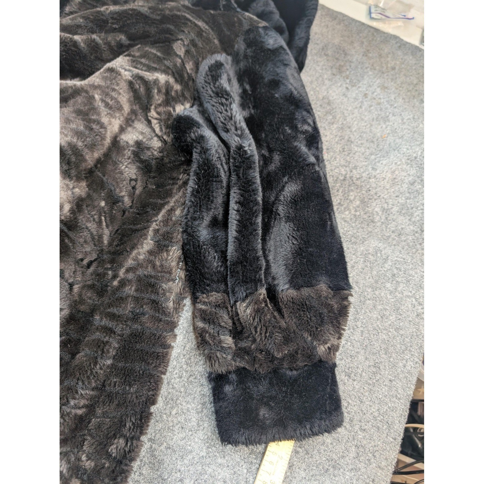 Vintage Monterey Fashions Black Faux Fur Full Length Coat Womens Small