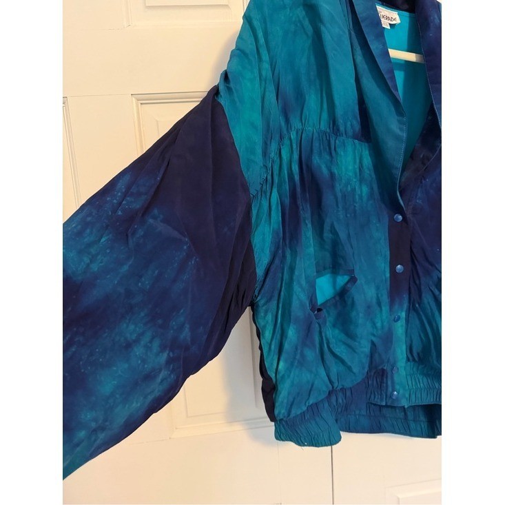Vintage Mastererade Teal Blue Colorblock Rayon Dolman Sleeve Jacket Made in USA