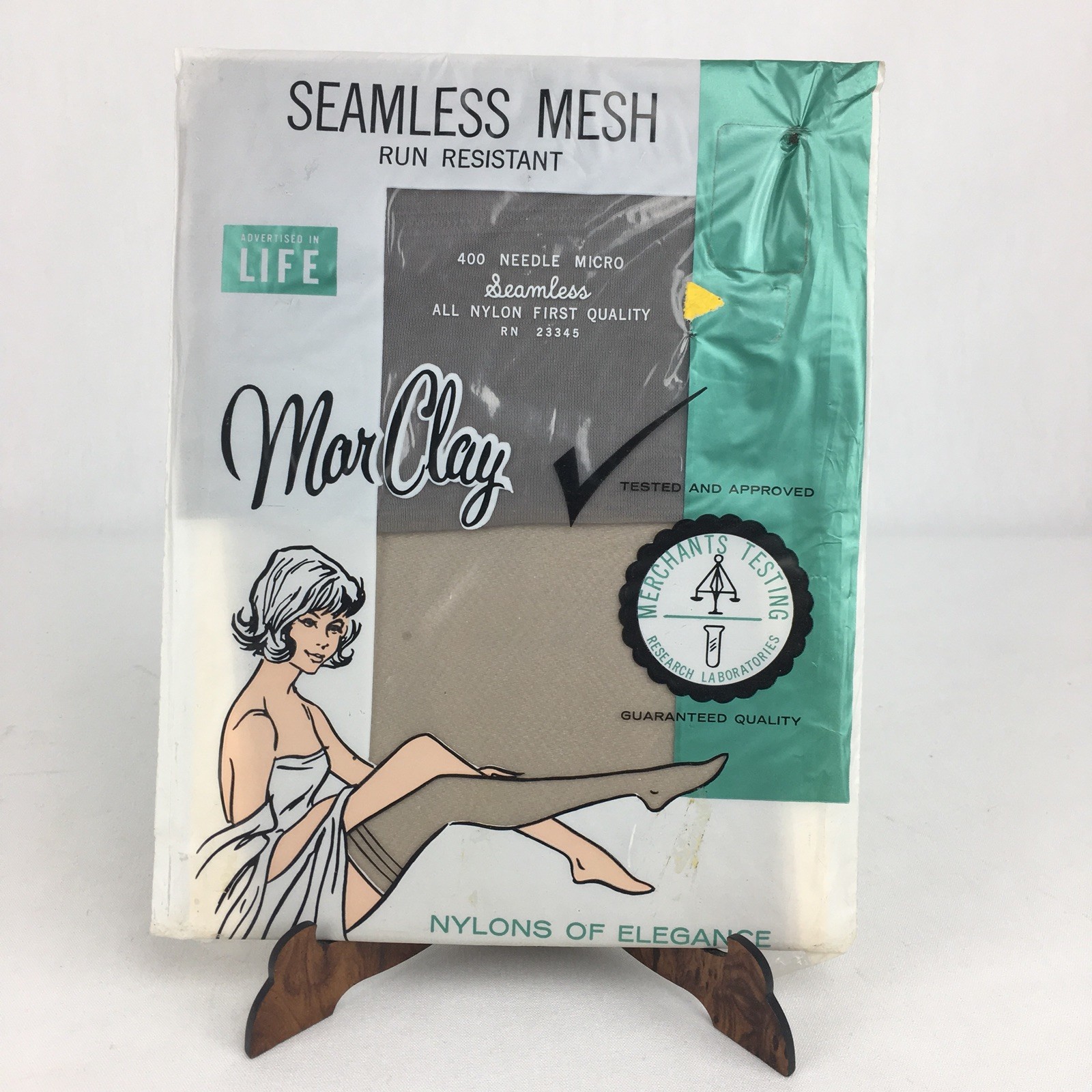 VTG Rare Sealed MAR CLAY Seamless Nylons 1 Pair 10 1/2 – 11 NOS Light Taupe