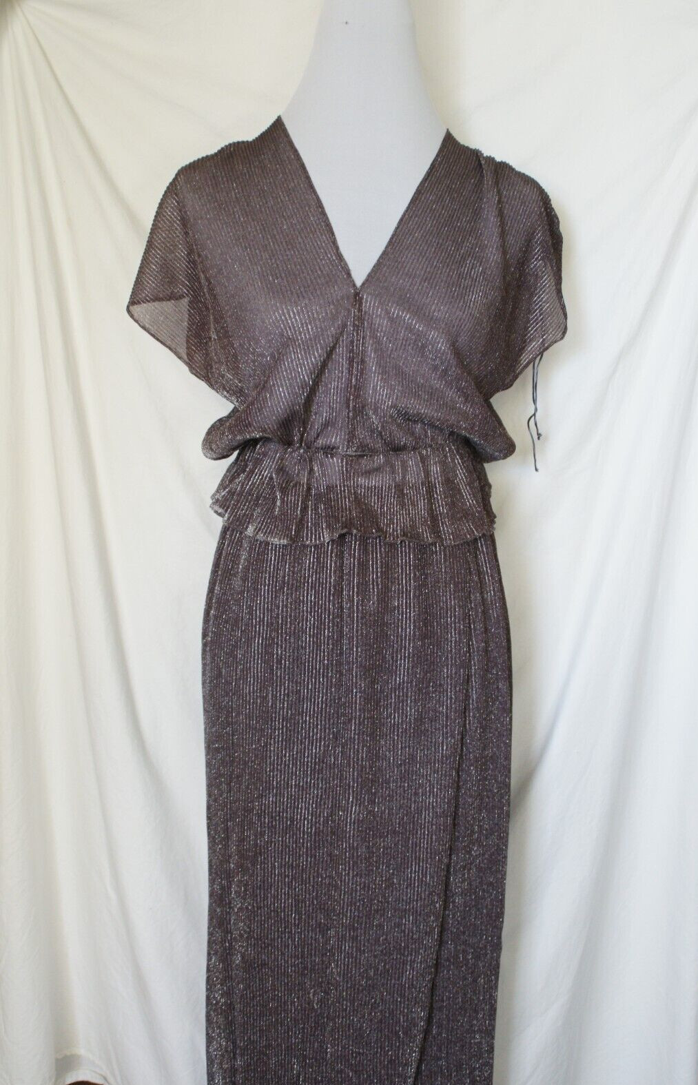 Vintage Carol Anderson Top Skirt Set Purple Gray Silver Metallic Size 7/8 Peplum