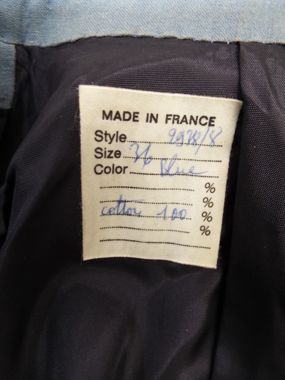 Vintage 1970s De Noyer Blue Cotton Womens Pant Suit 36 James Borynack France
