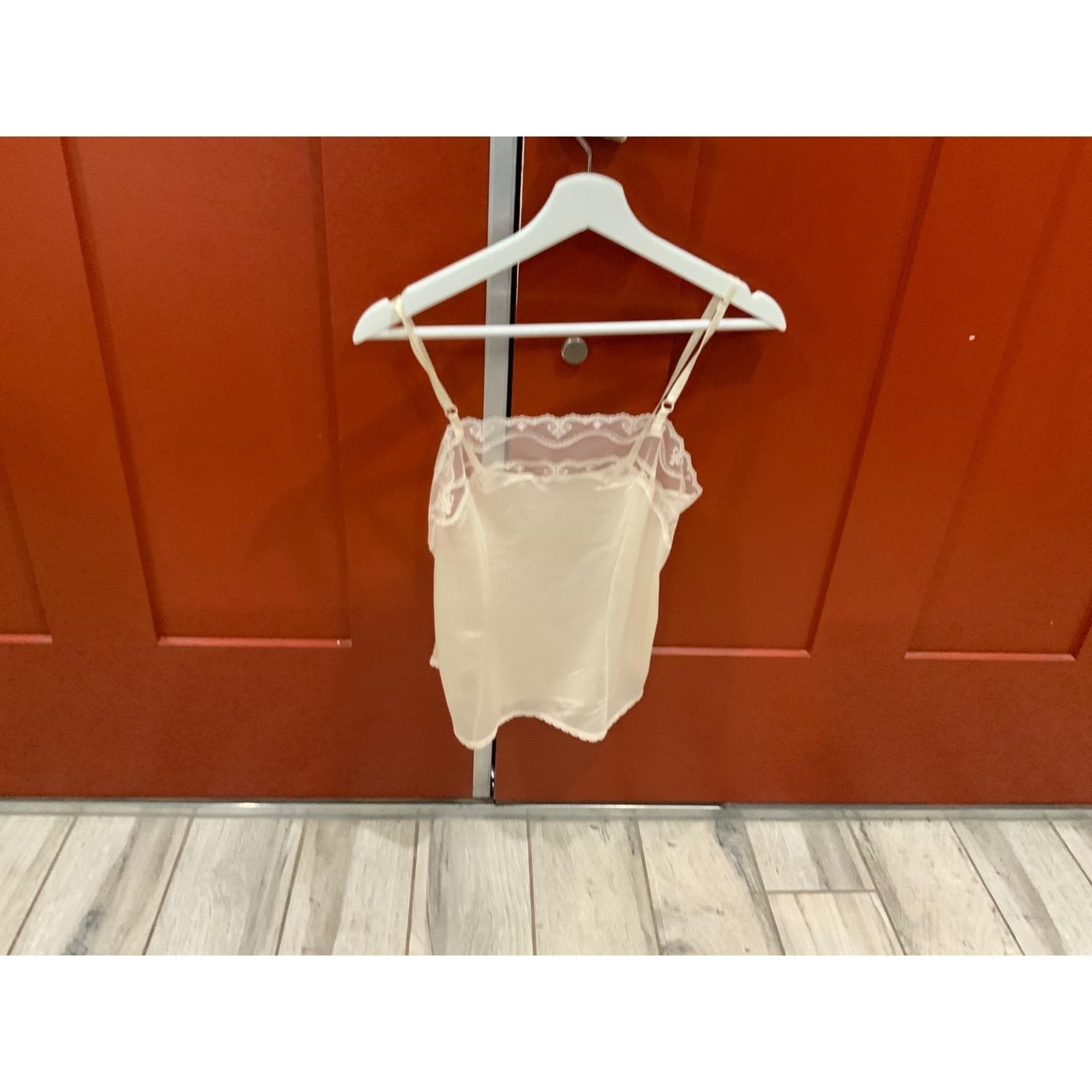 Vintage Cream Lace Trim Camisole Top Ivory Satin Lingerie Sleepwear Adjustable