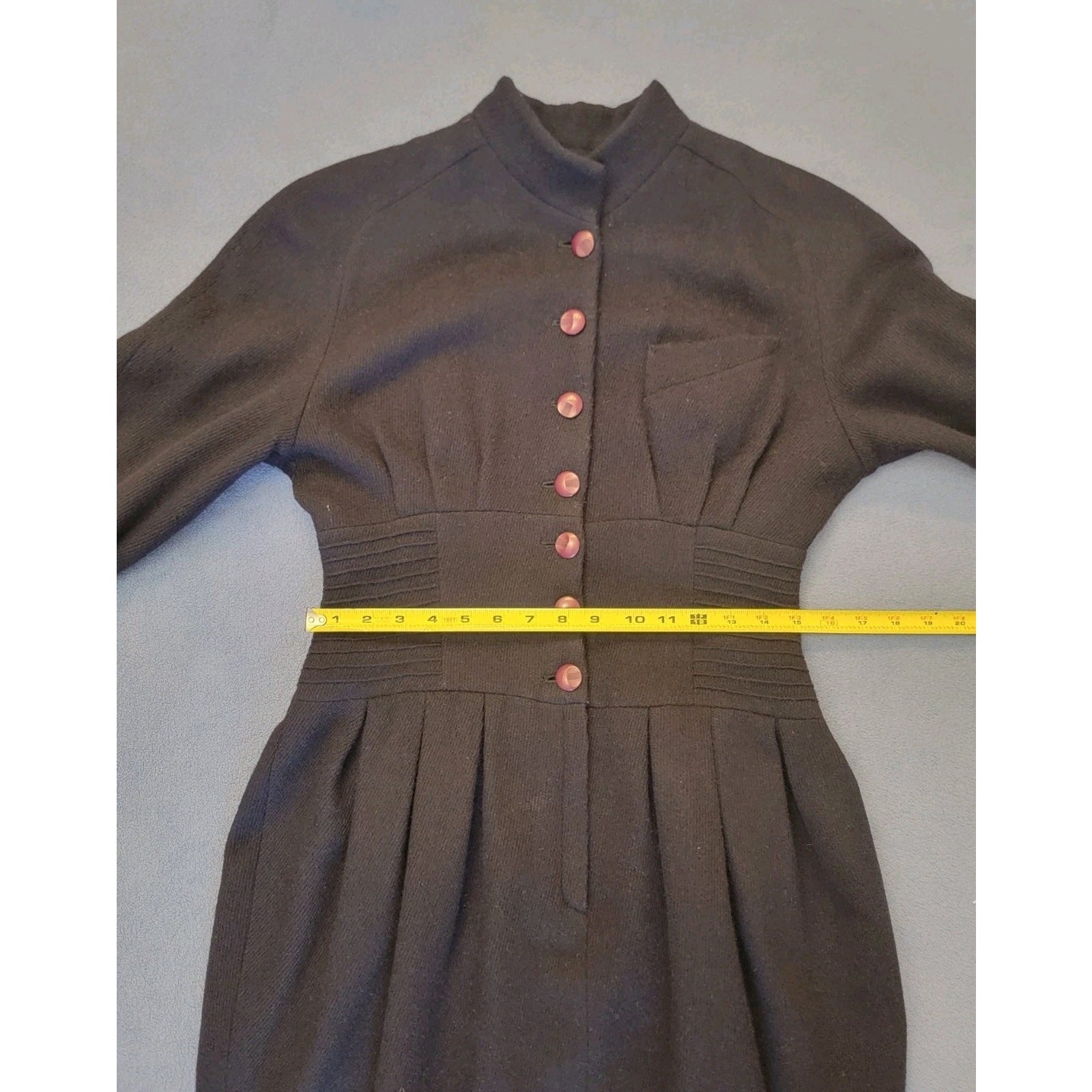 Savanna Vintage 80s Wool Dress S Navy Blue 1940s Style Pencil Wiggle Midi Korean