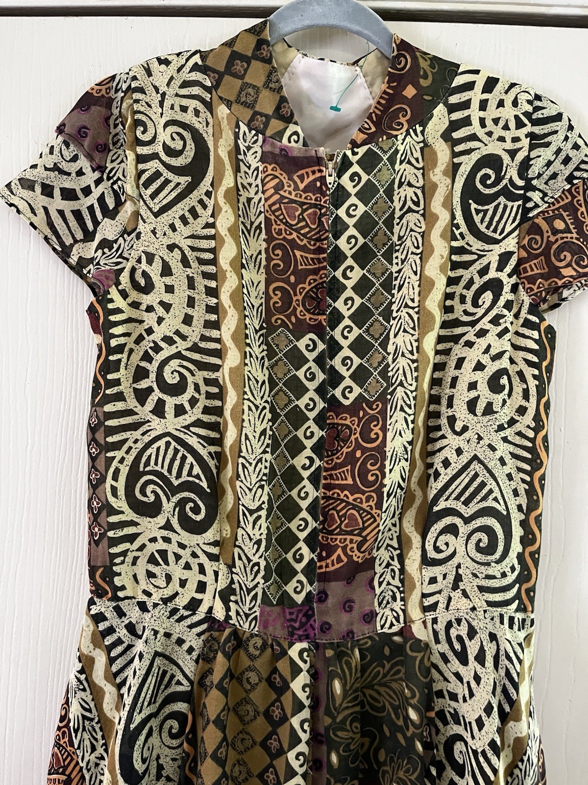 VTG Handmade 70s Ethnic Patchwork Tribal Cotton Boho Midi Fit Flare Dress S