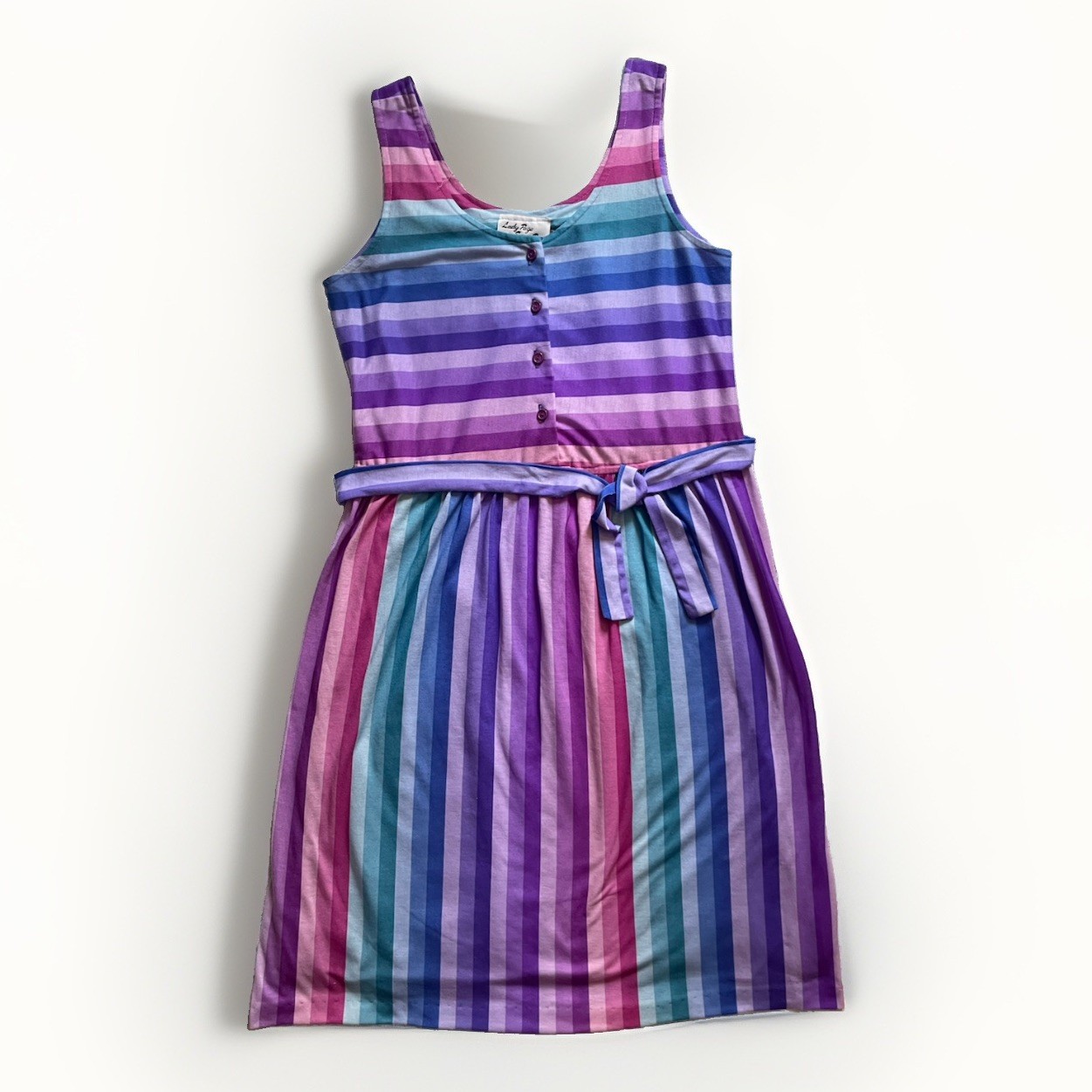 Lady Page Susan Page Vintage Dress Size 12 Striped Pastel Midi 80s Sun Sundress