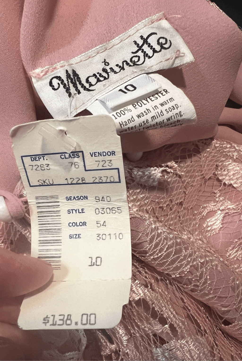 WOW NWT $138 Vintage Mavinette Pink Lace & Poly Mother of The Bride Formal Dress