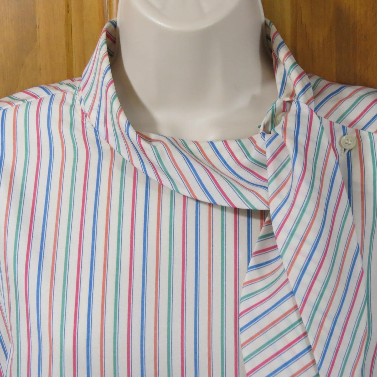 Vtg 80s Lady Devon Striped Secretary Blouse Bow High Neck Top Size 16-18
