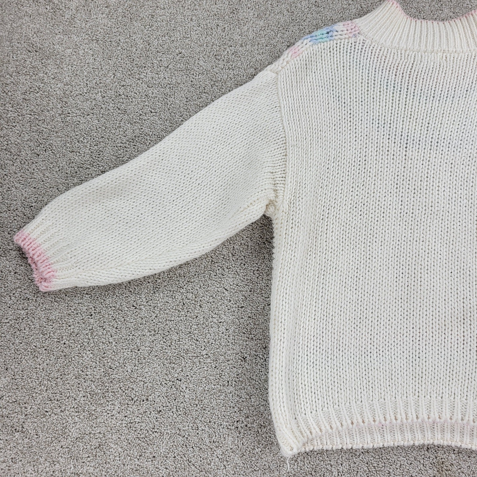 VTG Jamie Scott Sweater Womens L Cream Hand Knit Pastel Ramie Mock Neck 80s