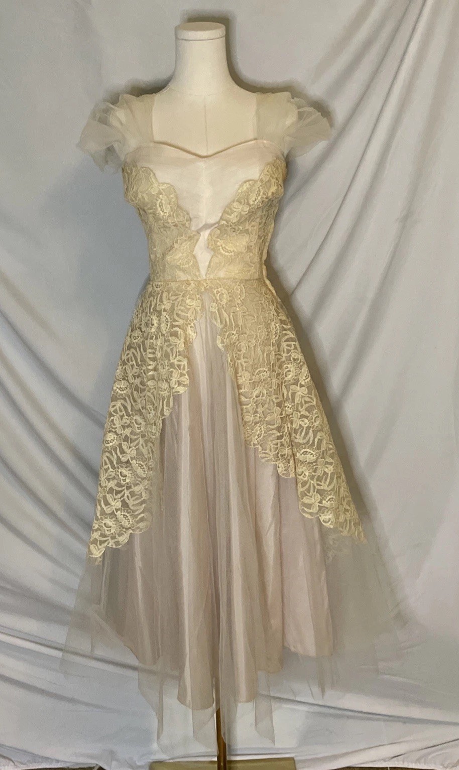 Vintage 50’s Don Miguel Of California Wedding Prom Tea Dress Lace Tulle Satin