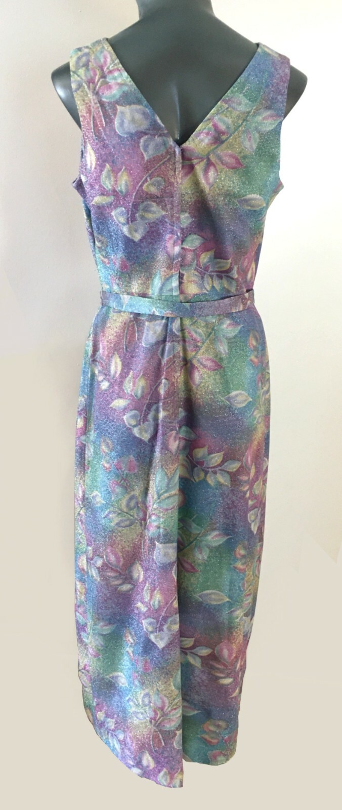 60s Size 16 Bust 38 Lurex Long Dress Jacket Belt VTG Maxi Prom Evening Gown Boho