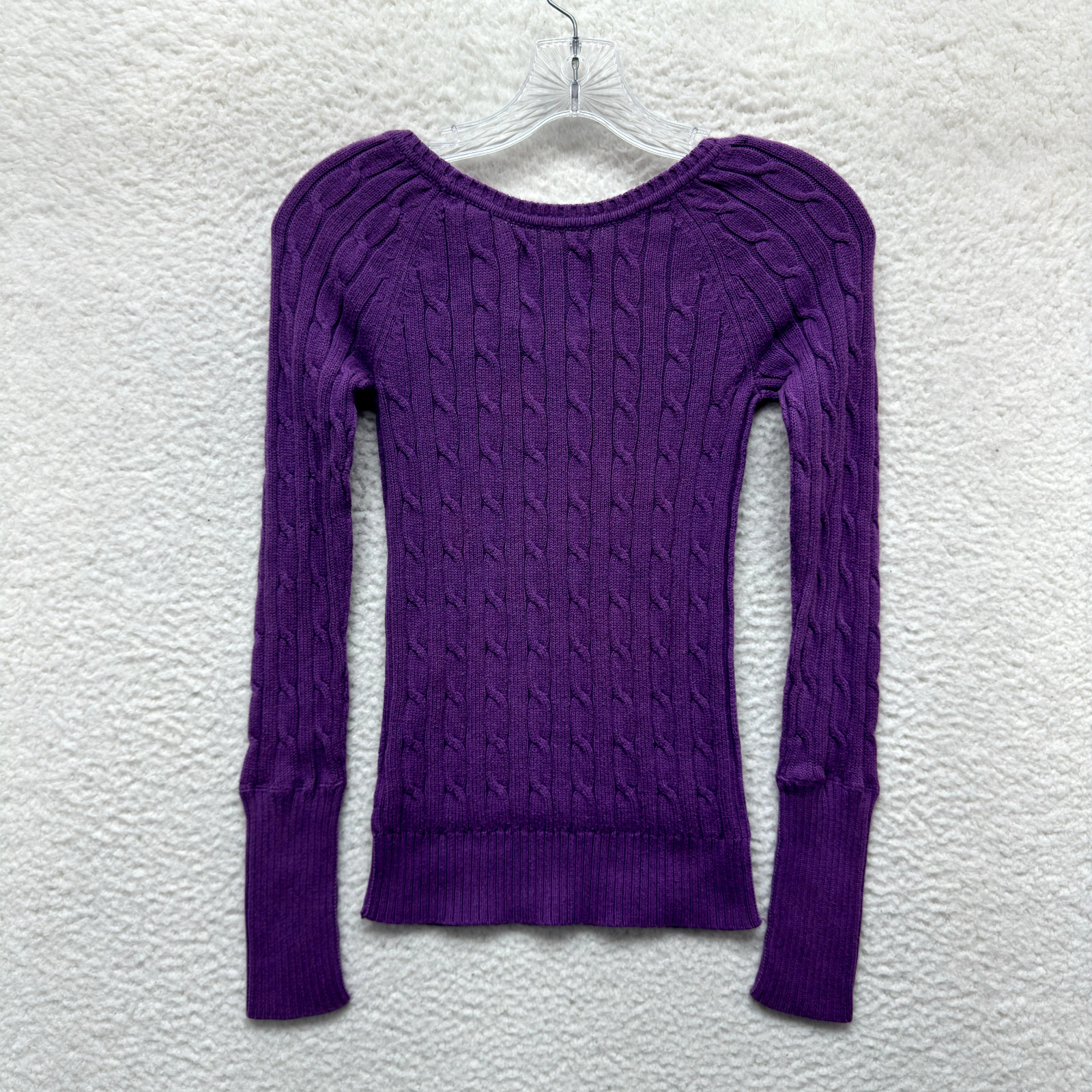 Y2K Vintage American Eagle Sweater XS Purple Cable Knit Bella Swan Fairy Grunge