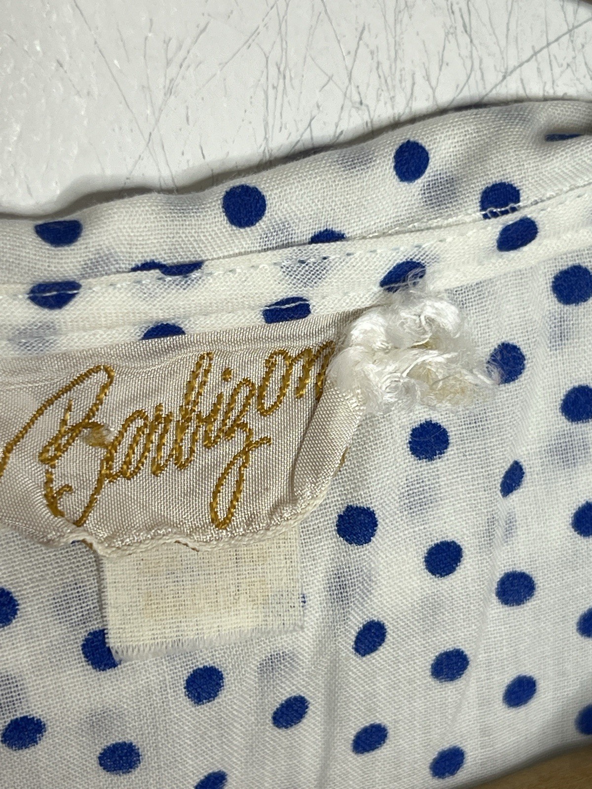 Vintage Nightgown House Dress White Blue Polka Dot Rick Rack Peter Pan Collar