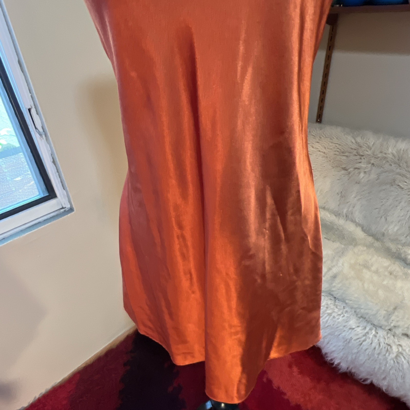 Vtg 90s Racerback Slip Dress Gold Long Liquid Satin Shiny Nightgown Medium