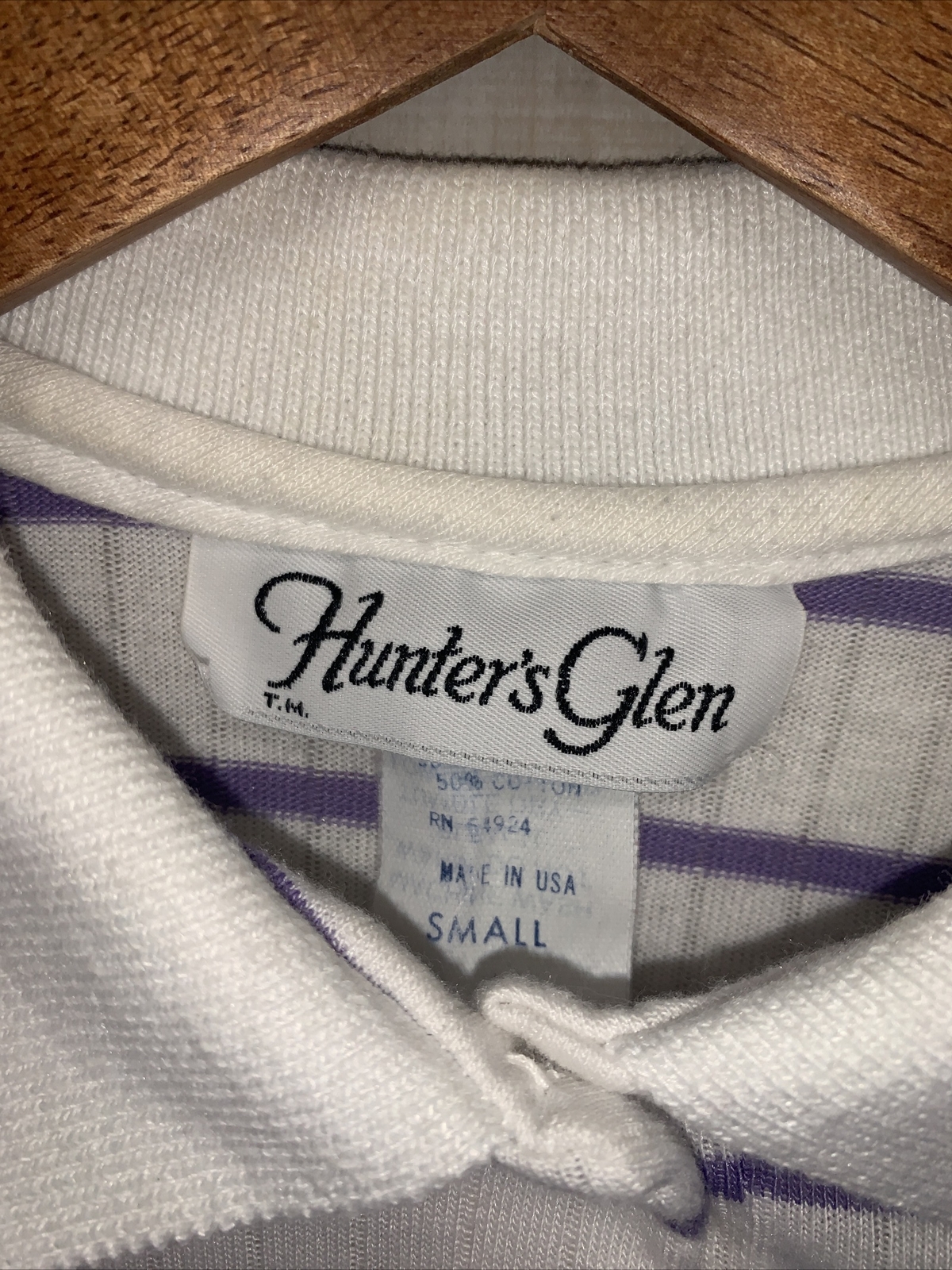 Vintage 1980-90s Hunters Glen Womens Purple White Polo Shirt Size S USA-6979