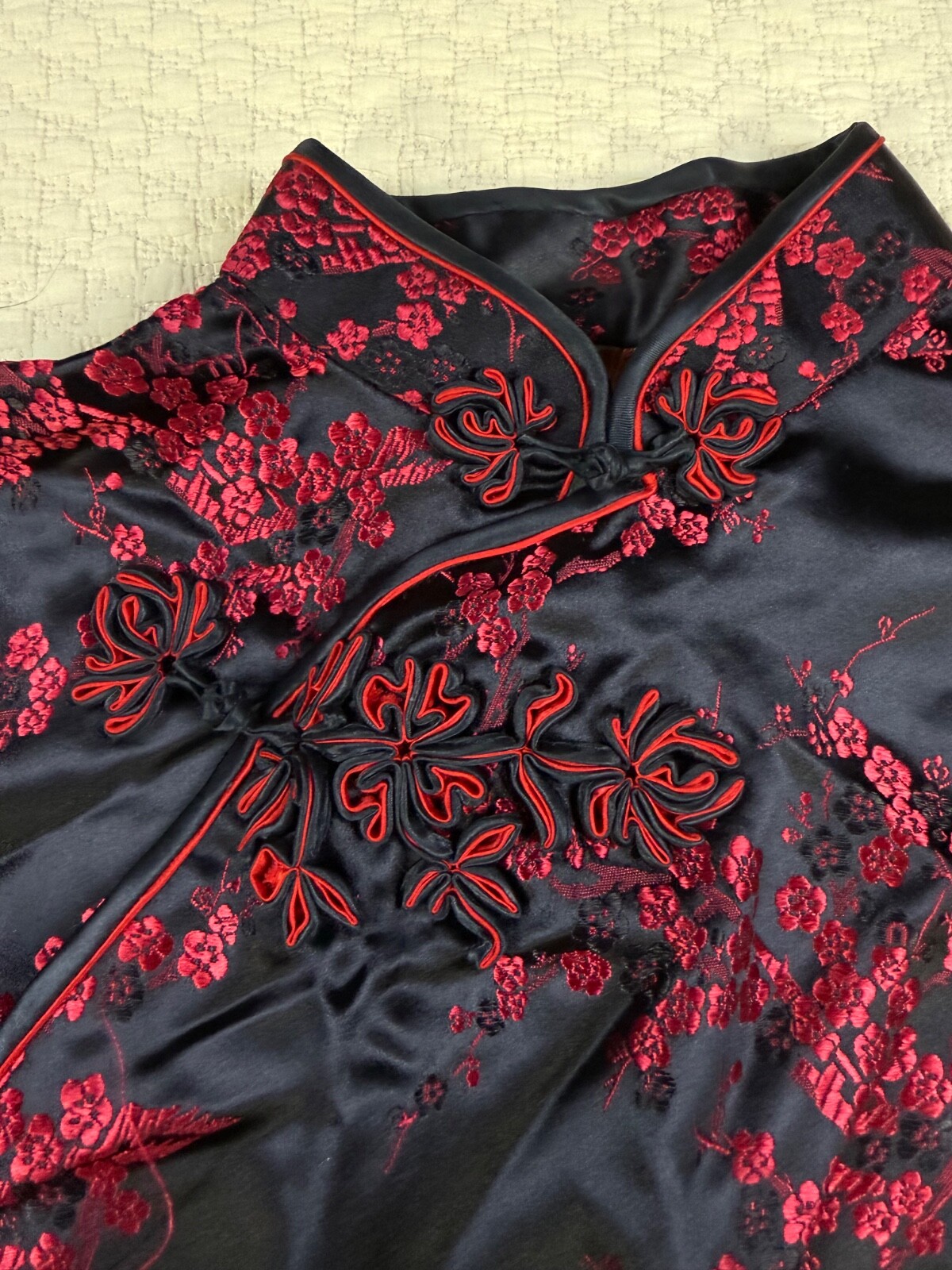 Vintage Traditional Cocktail Dress 1970s Asian | Black and Red | Size 36 Small