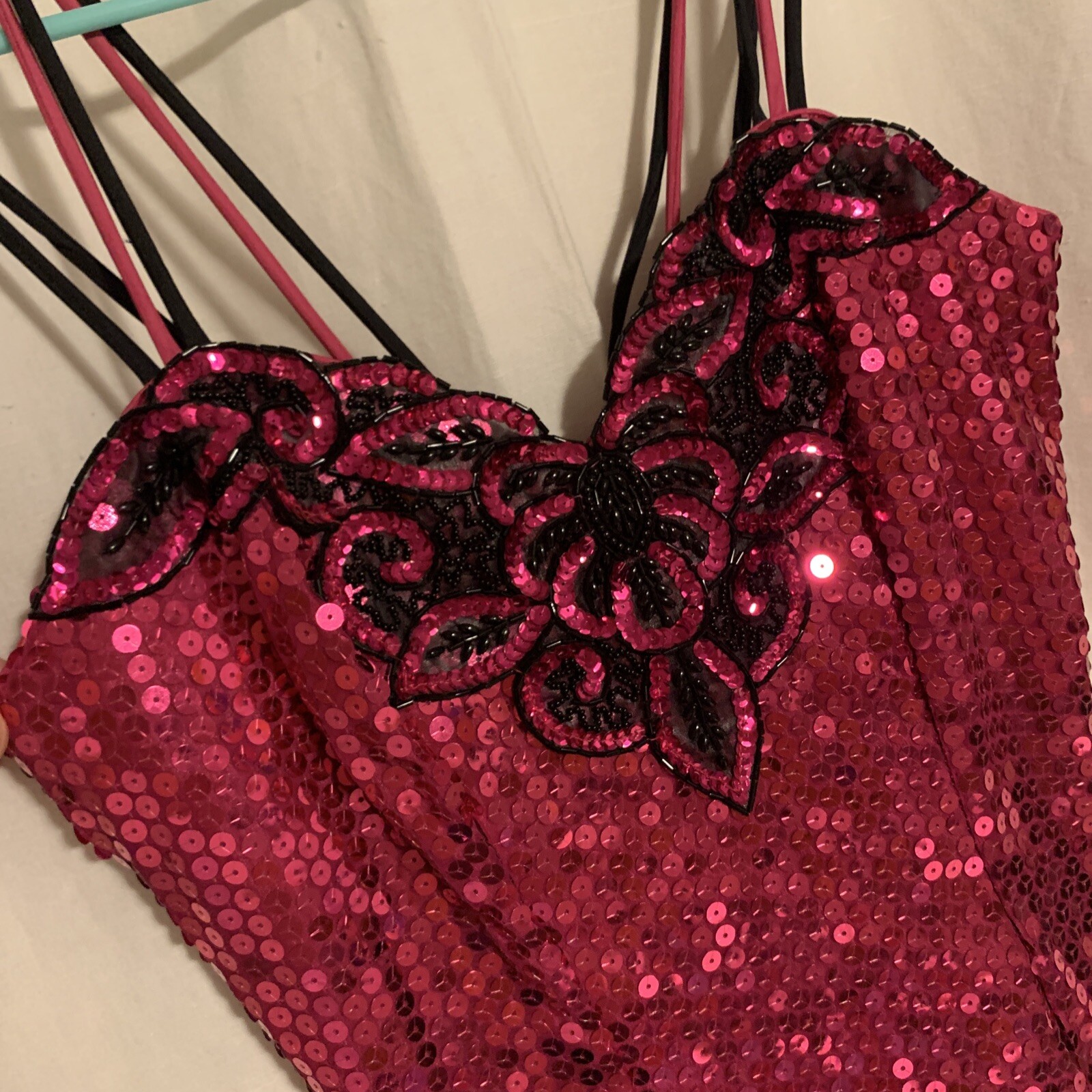 Vintage-1980’s Pink & Black Michelle Vincent Inc Dress-costume Sequins