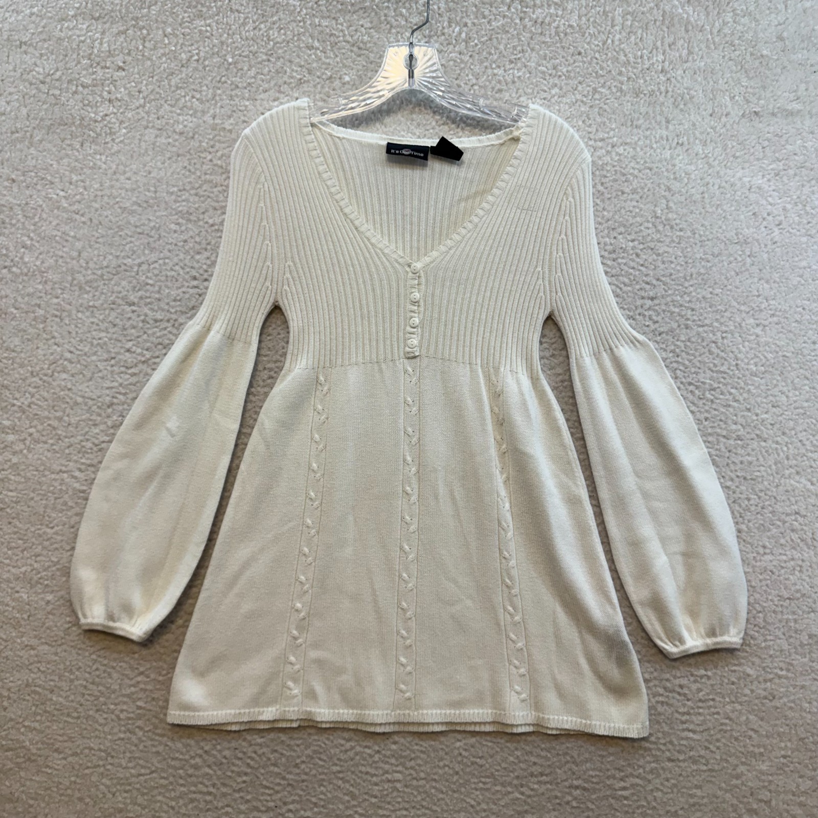 Y2K Vintage Mini Sweater Dress Small Cream Ivory Off White Boho Fairy Grunge