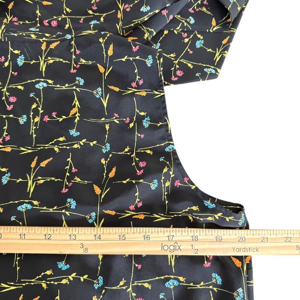 Womens Neck Bow Tie Blouse Size 12P Black Floral Coquette Whimsigoth Office