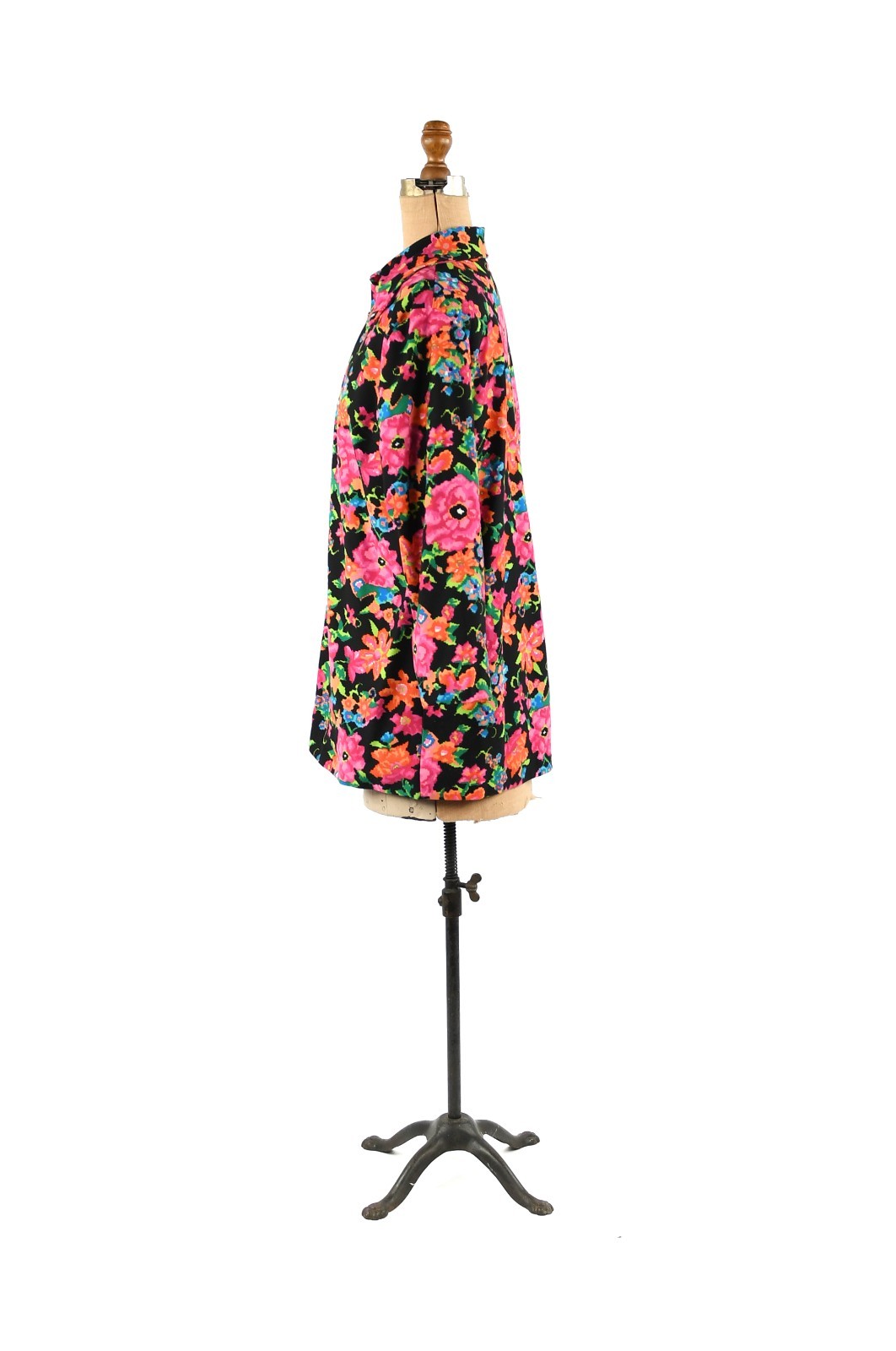 Vintage 60s 70s Mod Floral Tunic Top Groovy Bright Pink & Black Shirt Mini Dress