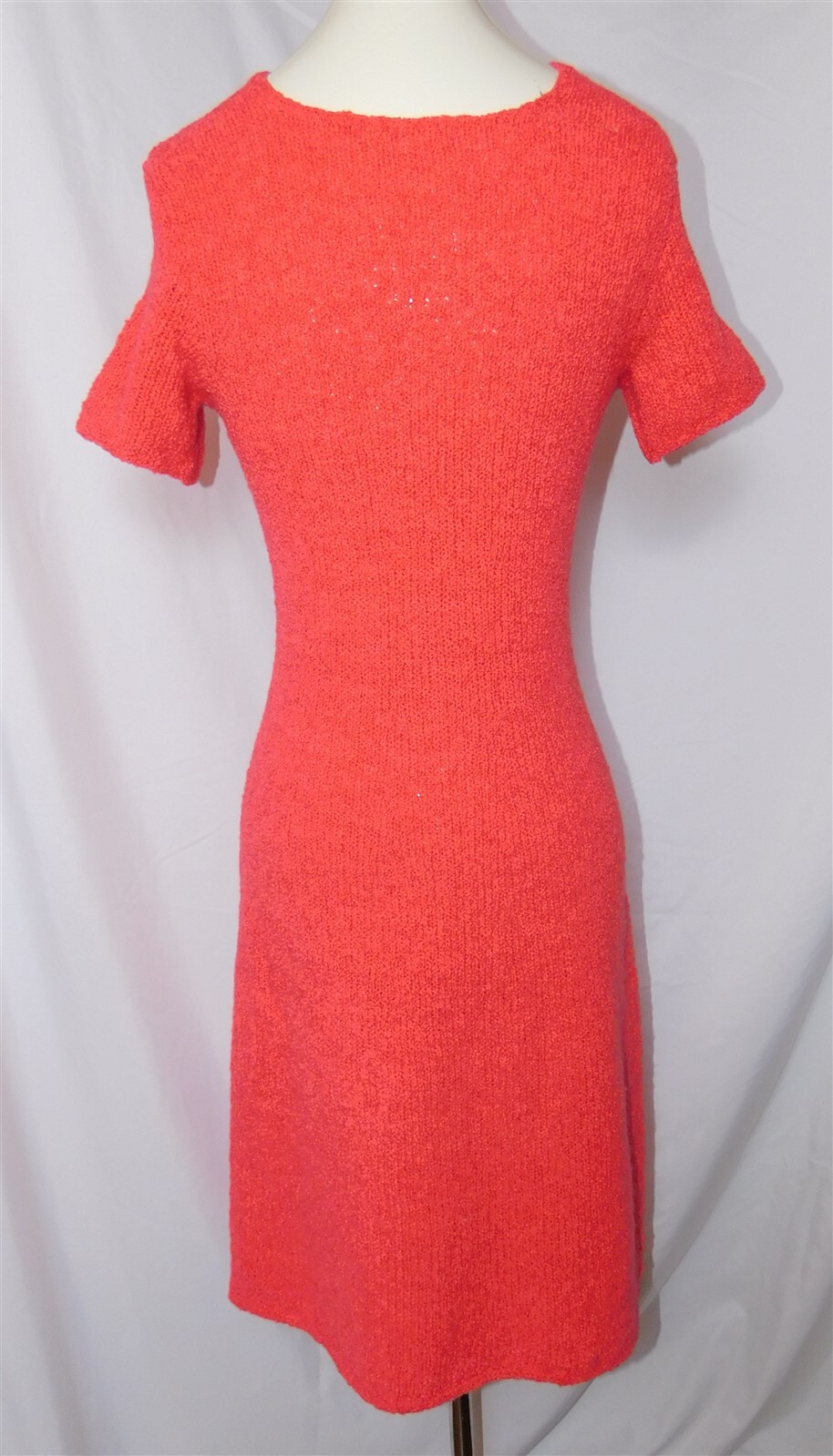 Vtg Knit Hot Pink Boucle 2 Pc Cardigan Short Sleeve Dress Set Outfit 1960s