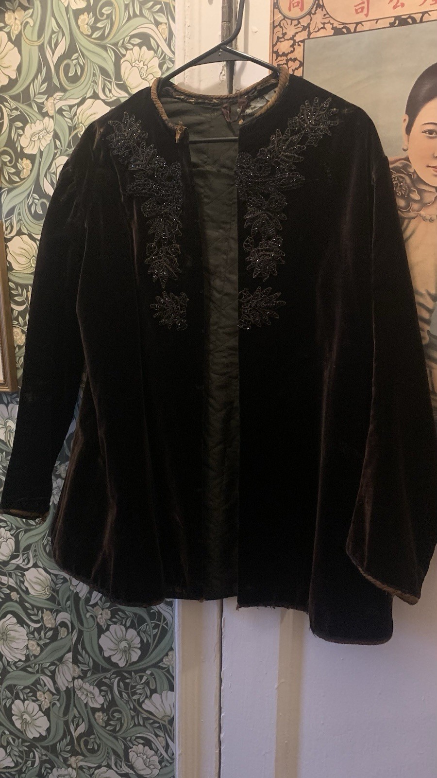 Black Velvet Victorian Beaded Mourning Jacket Appliqué