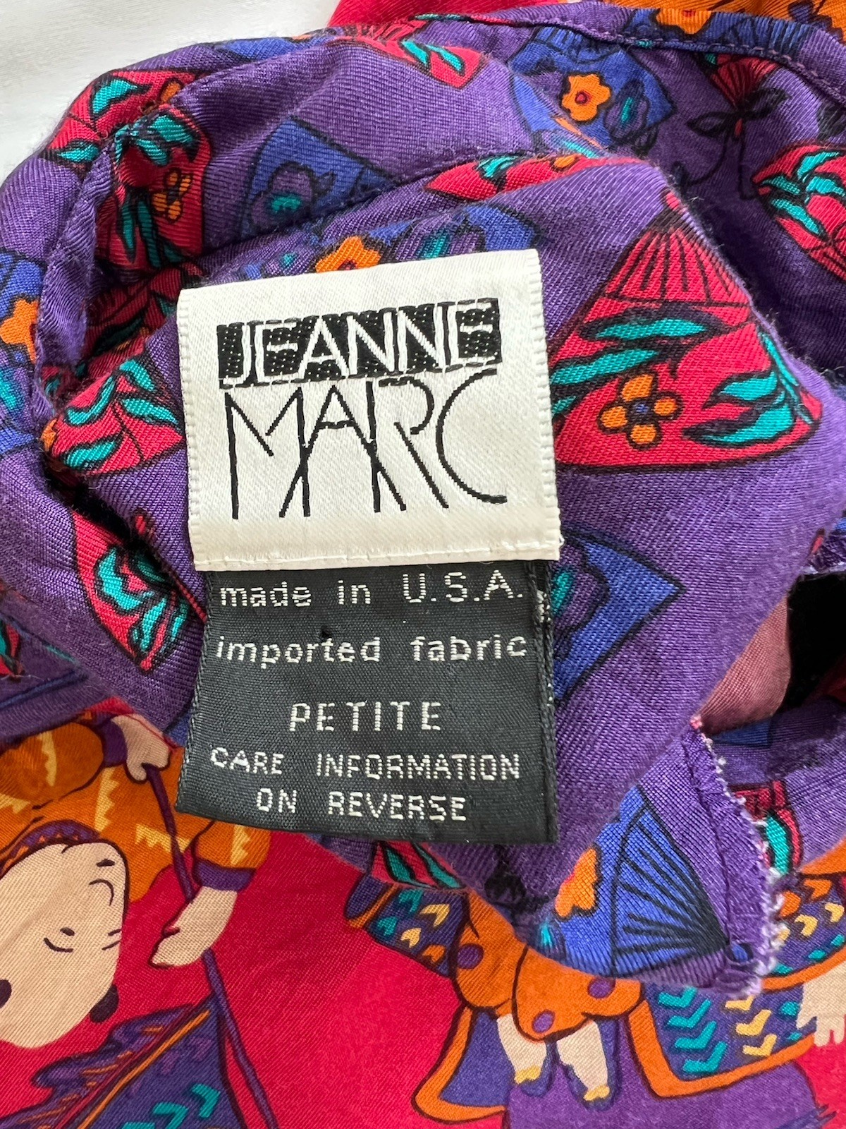 Vintage Jeanne Marc Asian Print Petite Blouse Shirt Size M, Made In USA