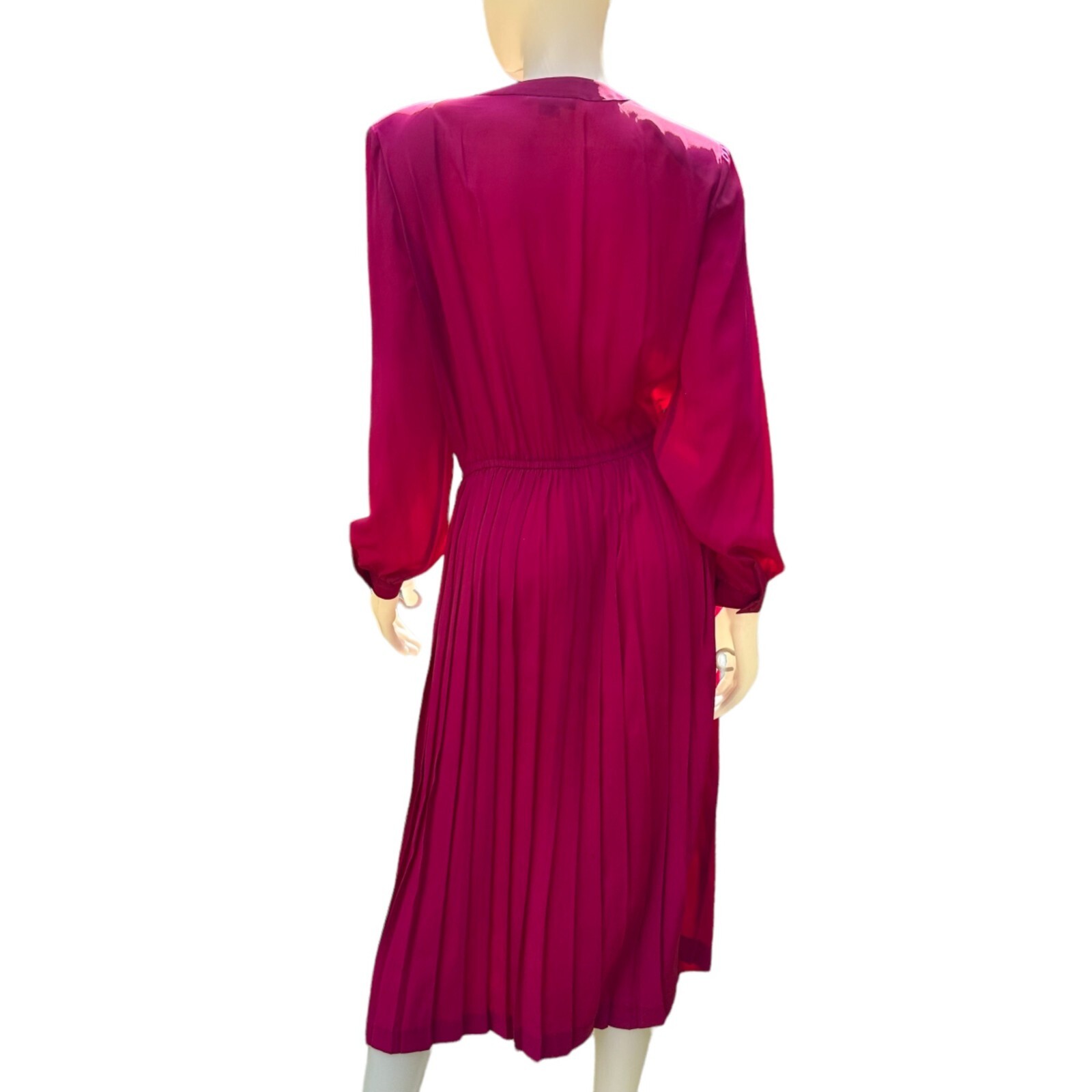 Vintage 80s Hana Sung Shirt Dress Size 12 Raspberry Pink Pleated Midi Barbie