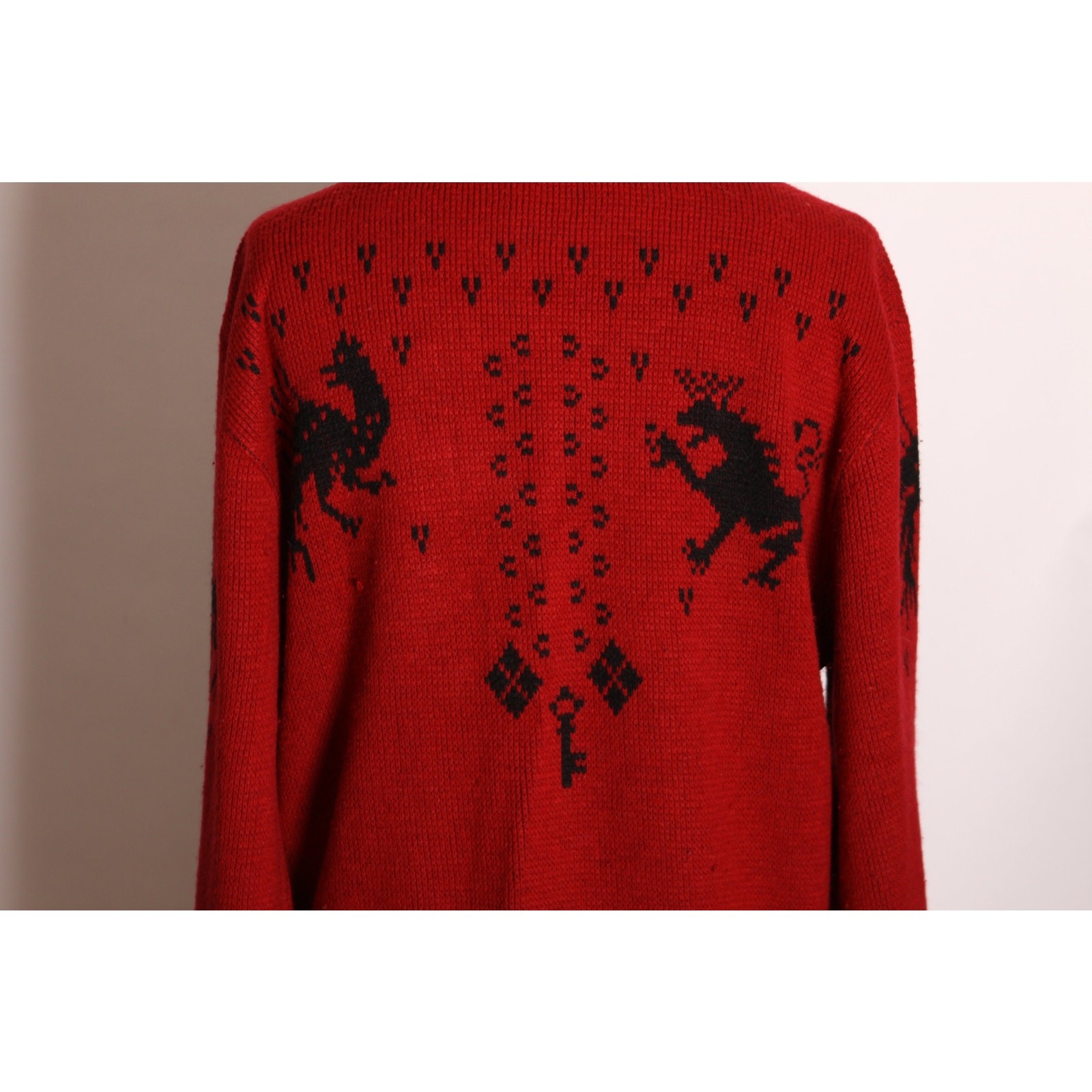 1960s Dark Red Black Novelty Mythical Phoenix Griffith Sweater by Puritan