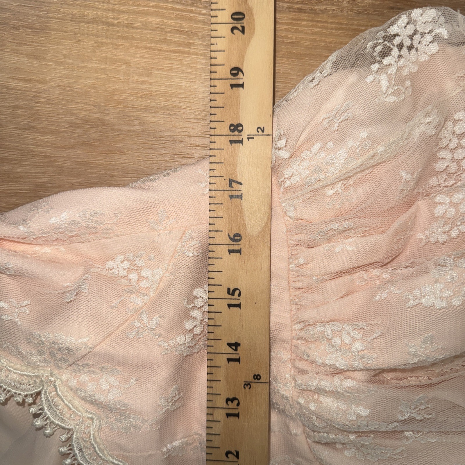 Vintage McCLINTOCK Peach Tea Dress Lace Floral Size 14 Cap Sleeve Open Back