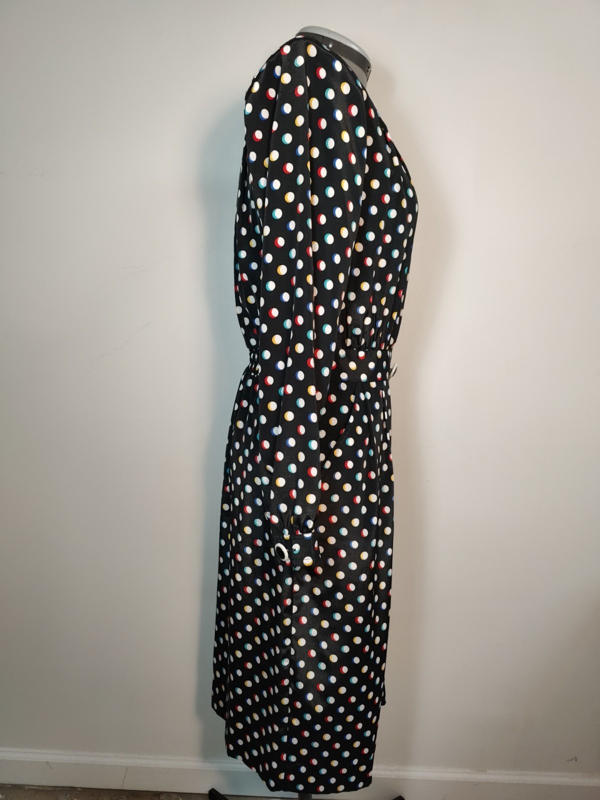 Vtg Leslie Fay 80’s Polka Dot Secretary Dress Sz M Career Shoulder Pads Pockets
