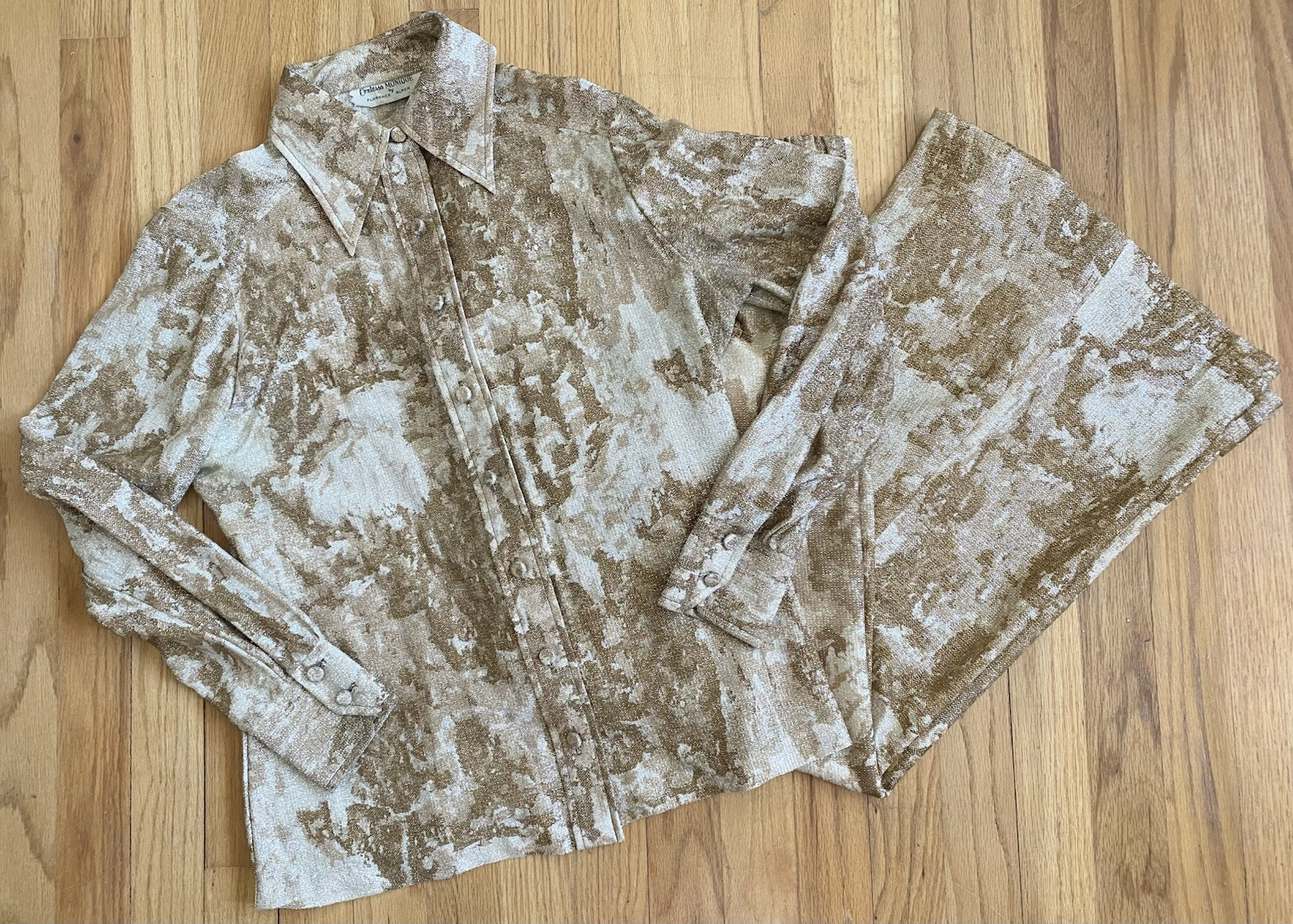 Vintage 70s Bell Bottoms Outfit *Size 10* CONTESSA MONIQUE Metallic Blouse Pants