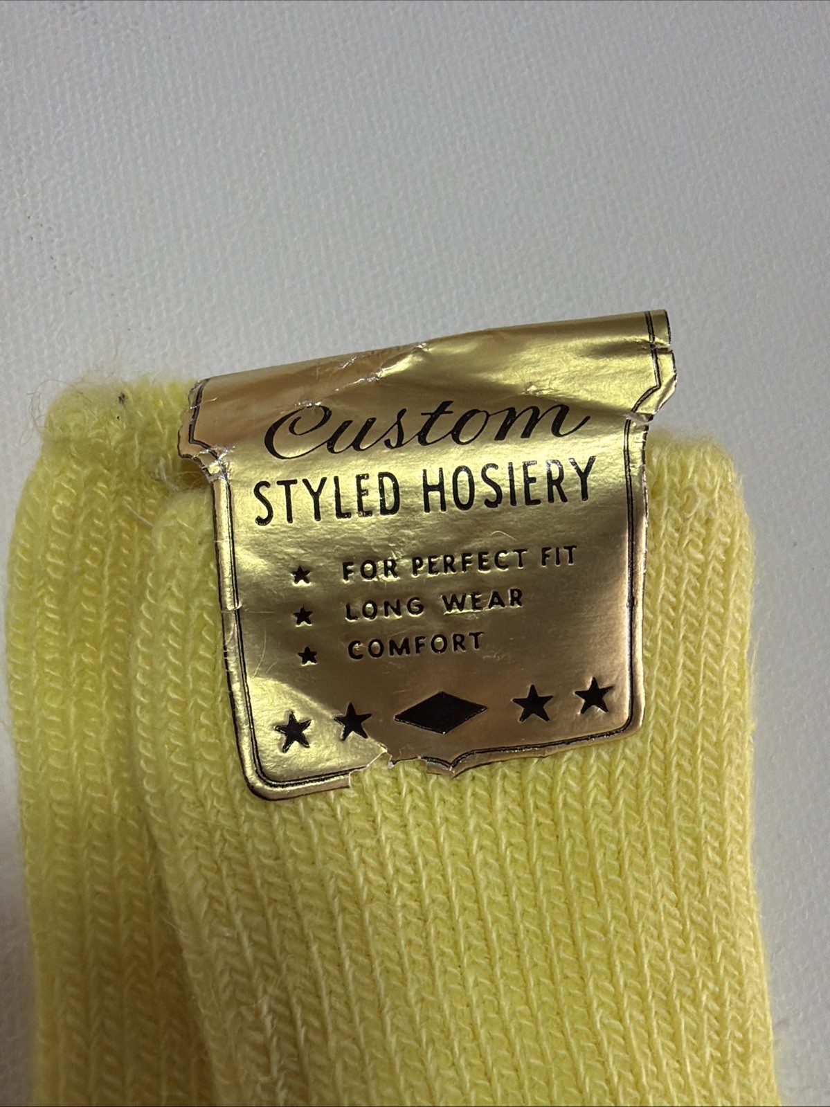 VTG Socks Crew Yellow School Girl Knee High 80s Heavy Bulk Orlon Blend 10-13