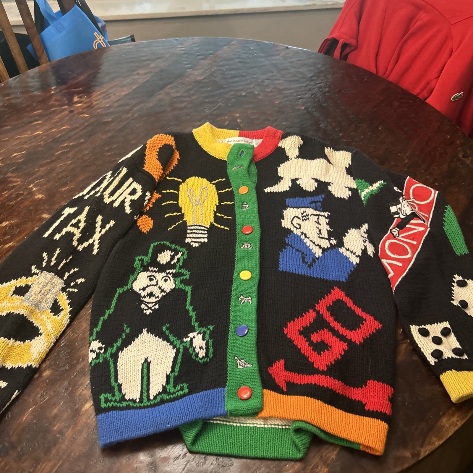 Monopoly Game Cardigan Sweater The Eagle’s Eye Rare Vintage 1990s Small