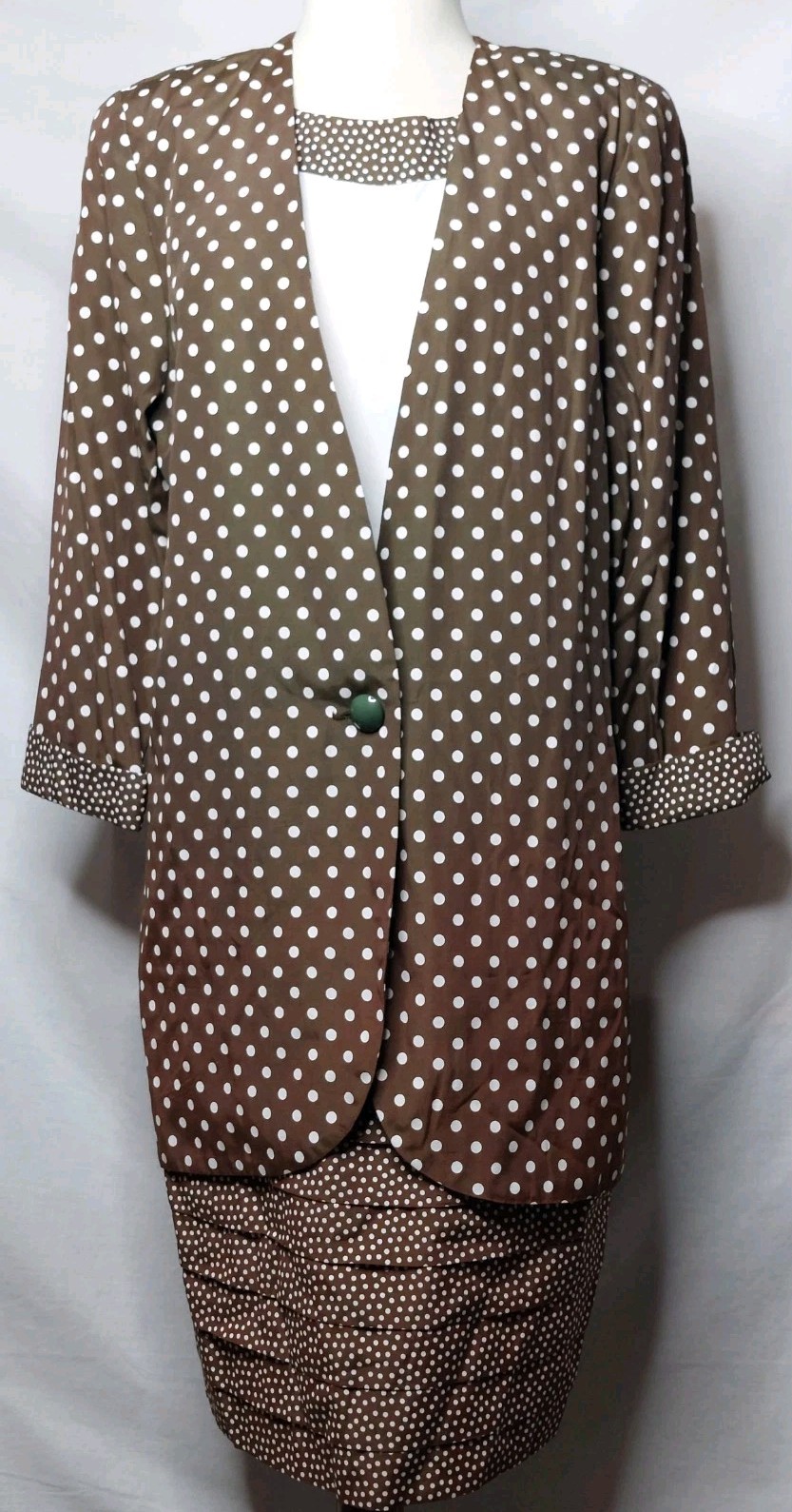 Vintage Polka Dot Dress Skirt Brown White Midi USA Deadstock 1980s 1990s Classic