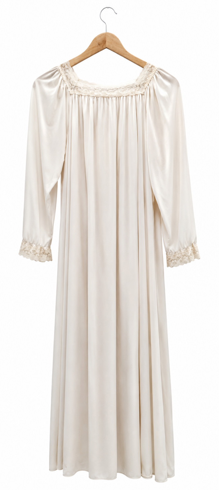 Vintage Komar Cream Lace Trim Nightgown Maxi Gown Small 100% Antron Nylon Cottag