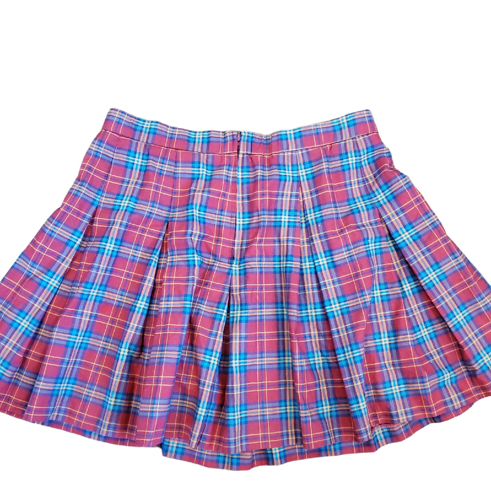 Vintage 90s Pleated Miniskirt Maroon Teal Medium 8/10 Highwaisted Schoolgirl