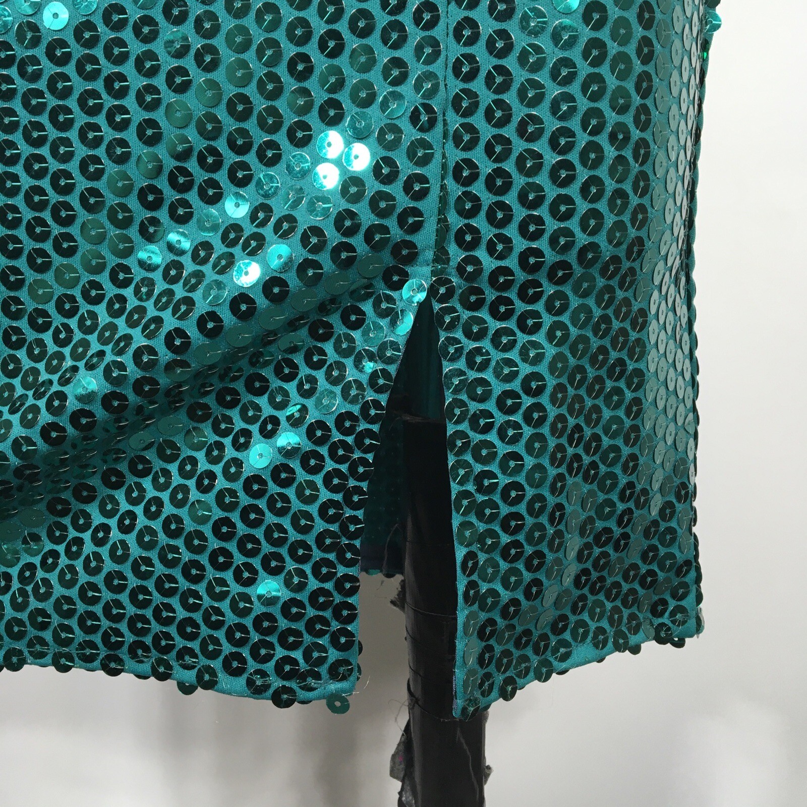 VTG 80s 90s Party Prom LA Glo MINI Sequin Wiggle Slip Bodycon TEAL Dress 3/4