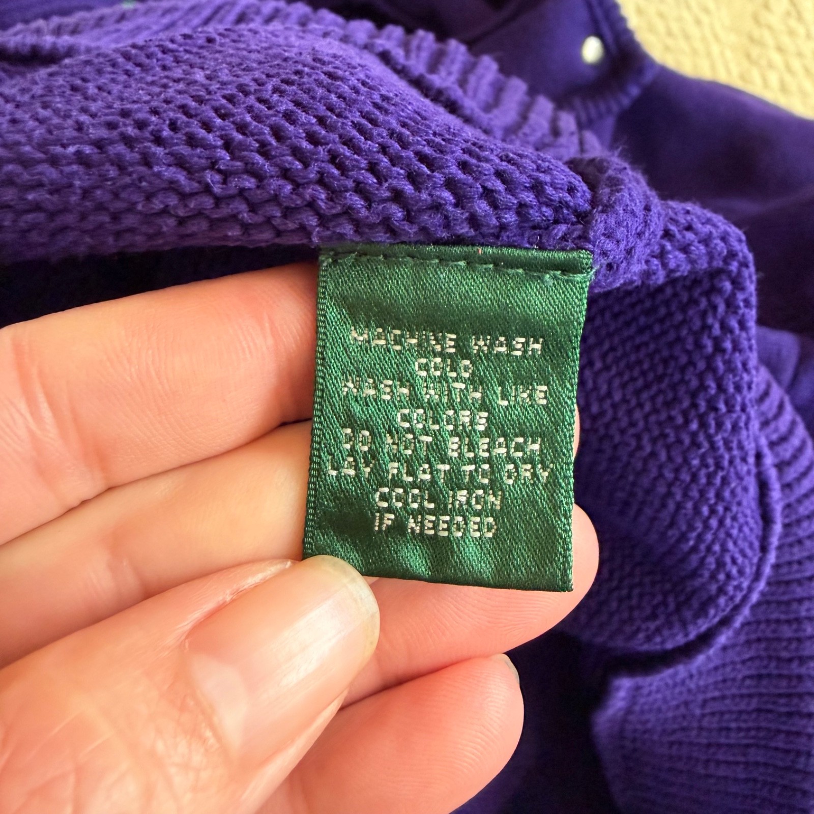 VTG Preppy Old Money LRL Ralph Lauren Hooded Knit Sweater Purple 100% Cotton XL