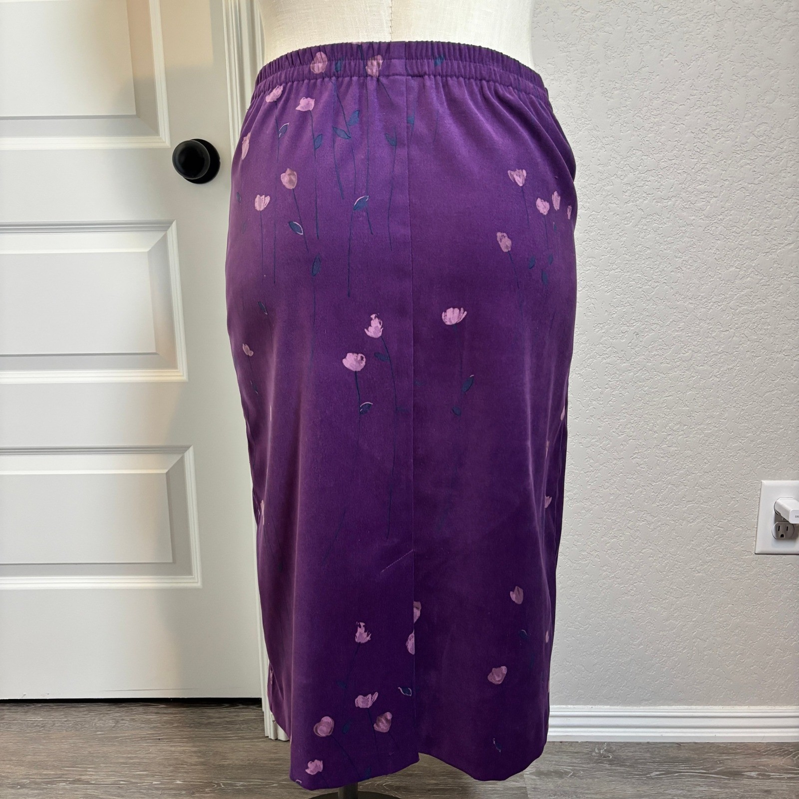 Leslie Fay Vintage Purple Floral Skirt Suit Set Jacket Midi Skirt Size 14