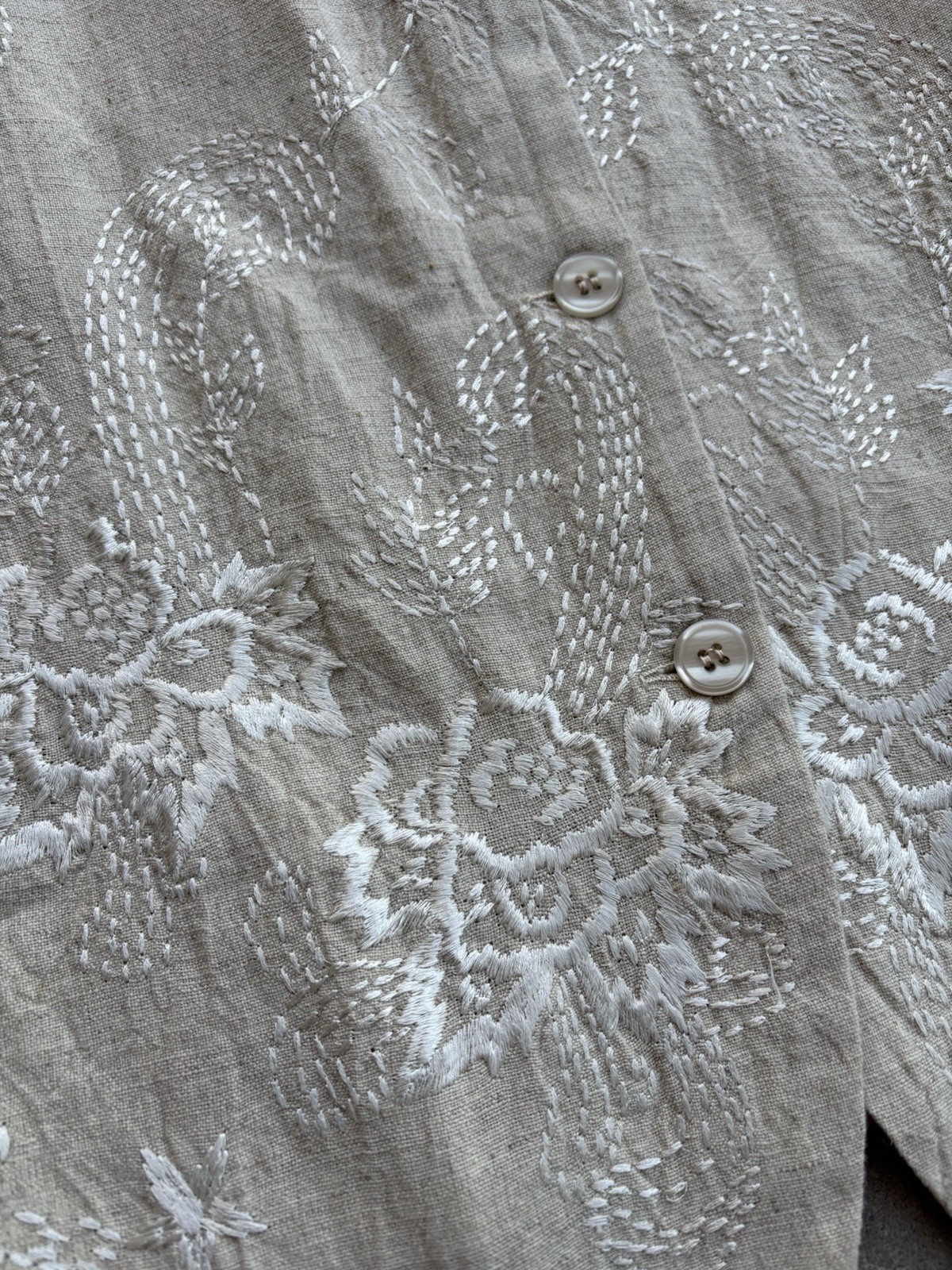 Vintage 1990s Linen/Cotton Embroidered Scalloped Hem Size 12 Padded Shoulder